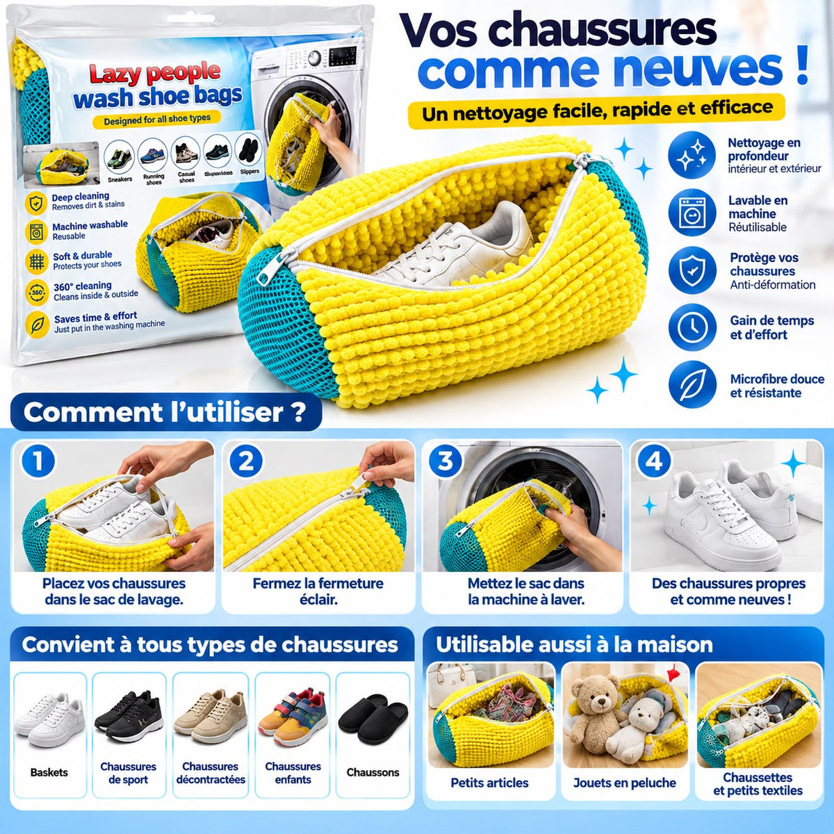 Sac de lavage pour chaussures en machine